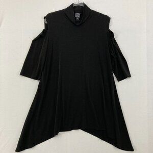 Clara Sun Woo size XL Black Stretch Knit Cold Shoulder Sharkbite Hem Tunic